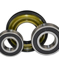 Front Load Washer Drive Bearings And Greaseproof Drum Seal Kit Slips Right Into Whirlpool Duet Sport Models, showing two bearings and one drum seal.