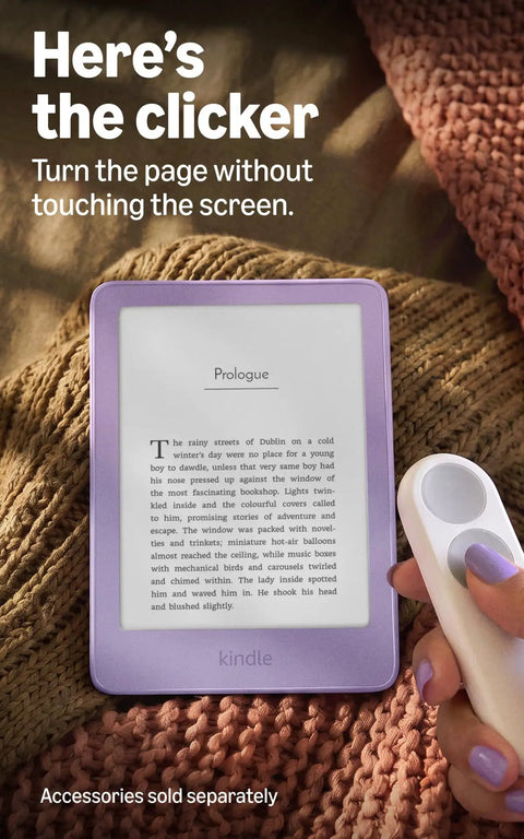 Hustle Free Pocket E Reader With Edge To Edge Color Display And Next Level Six Week Battery Life Quick Load Times and Ultra Thin Design showing page turner.