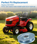 V Belt Idler Pulley For Riding Lawnmowers With Forty Two Inch Deck Heavy Duty Steel Tensioner Guide close-up on mower and pulley