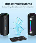Outdoor Waterproof Bluetooth Speaker With Bass Boost And 35W Power For Loud Stereo Sound IPX7 Portable Party Speaker For Beach Or Home 24-Hour Playtime Colorful Lights Bluetooth 5.3 TWS Pairing Great Gift, featuring TWS pairing with smartphone, visible colorful lights and Bluetooth icon.
