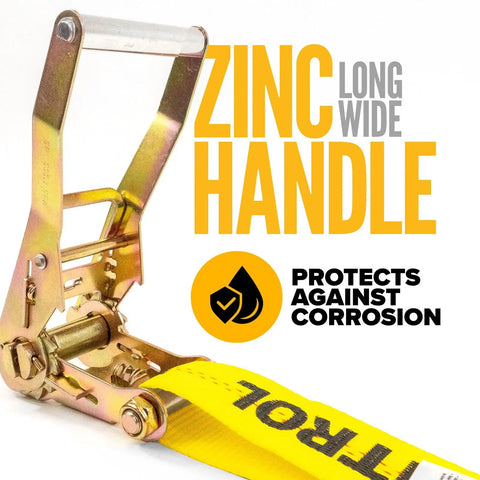 Heavy Duty Ratchet Straps 2 Inch Wide 30 Foot Length 10 Pack 10,000 Lbs Break Strength 3,333 Lbs Working Load J Hook End Fittings Polyester Tie Downs For Flatbed Trailers Yellow featuring zinc long wide handle and corrosion protection