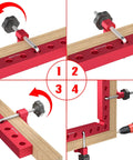 Corner Clamps For Woodworking 4 Pack 90 Degree Right Angle Aluminum Squares 5.5 Inch showing setup process on wood joints.