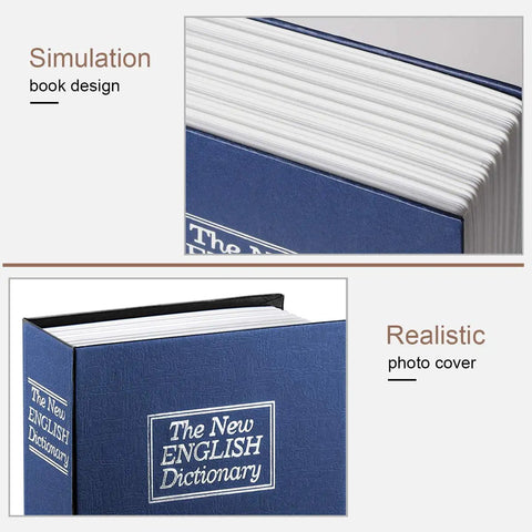Navy Hidden Book Safe With Key Lock and Dictionary Diversion Fake Book Safe for Cash and Valuables, realistic photo cover