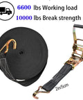 Two Pack Heavy Duty Ratchet Straps With 8000 Lbs Break Strength, 2 Inch By 40 Foot Black Tie Down Straps With Durable Double J Hooks