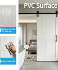 36 By 84 Inch Solid Pine Sliding Barn Door With Slick Rolling Hardware Kit For Bedroom And Bathroom Frictionless Slide Room Divider No Sweat Install Premium Grade Build, PVC surface, waterproof.