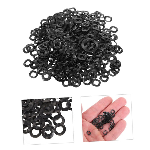Heavy Duty Wave Washers Kit 500 Pieces, Compression Type Spring Gaskets With Wave Design, Steel Construction For Anti Loosening On Automotive, Machinery, And DIY Projects, Built To Last, Rock Solid, And Easy To Use. black steel wave washers pile and hand-held sample