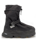 Rock Solid Ice Grip Winter Hiking Boots With 32 Replaceable Aluminum Studs And Sturdy Heel Spikes For Nasty Trail Traction Cold Weather Workhorse Footwear, side view, black waterproof nylon material.