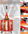 Upgraded Portable Roller Tire Jack With Double Ramp For Cars Trucks And Suvs Effortless Whip Hoist Easy No Sweat Vehicle Lift Replacement Wheel Service Tool Heavy Duty showing anti-slip grip and stainless steel roller axle.