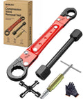 Knockout Compression Valve Removal Tool And Angle Stop Wrench Kit With Wall Protector Pads For Smooth Shutoff Valve Replacement and tools for repairs.
