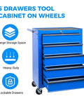 Heavy Duty 20 Inch Rolling Tool Chest Featuring 5 Slick Ball Bearing Drawers Rock Solid 360 Swivel Casters Scratch Proof Steel Work Top Blue Garage Organizer with open drawer