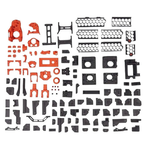 Bang For Your Buck DIY CoreXY 3D Printer Kit Featuring A Fully Enclosed Thermal Chamber And Ultra Light Print Head showing various printed parts.