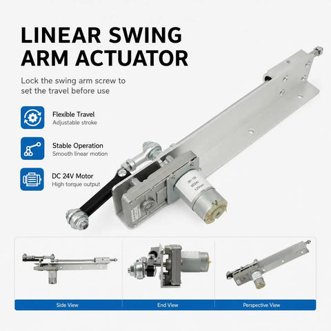 Kickass Reciprocating Cycle Linear Actuator With Fully Adjustable Stroke And Smooth Speed Control Plug And Play Diy Automation Gear Rock Solid Dc 24v Electric Motor side view showing adjustable stroke for smooth operation.