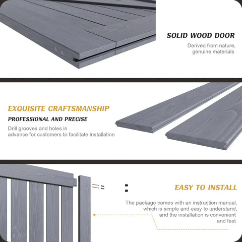 Close-up view of Grey Wood Sliding Barn Door With Rustic Farmhouse Style Premium Spruce Construction showing grooves for easy installation.