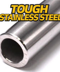 Close-up of a stainless steel axle from the 2 Pack Front Wheel Bearing And Debris Shield Assembly Featuring A Stainless Steel Axle Street Ready Heavy Duty Swap Precision Engineered Parts With Synthetic Grease Barrier Stays Rock Solid.