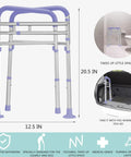 Heavy Duty Toilet Safety Rails 350 Lbs Adjustable Bathroom Grab Bar, 20.5 inch height, steel frame with purple foam grips.