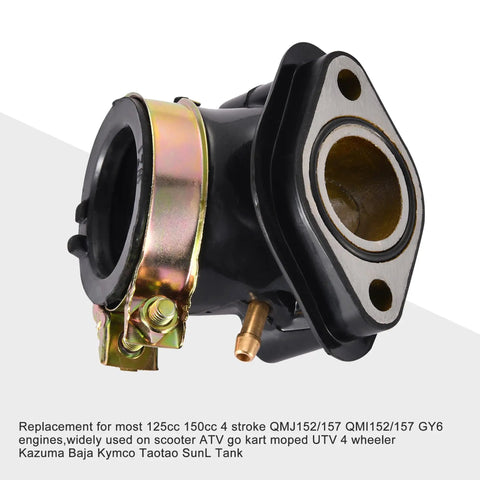 24mm PD24J Carburetor With Air Filter Intake Manifold For 4 Stroke GY6 125cc 150cc Engine Setup close-up showing intake design and fitting details.