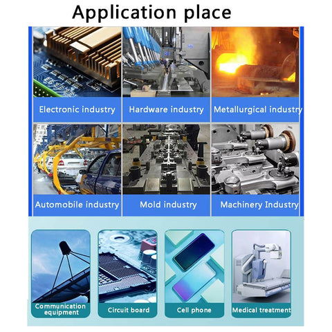 Application uses of graphite products in industries including electronic, hardware, and metallurgical with images of each sector.