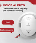 Hardwired smoke detector with voice alerts for fire and maintenance notifications, designed for safety in homes.