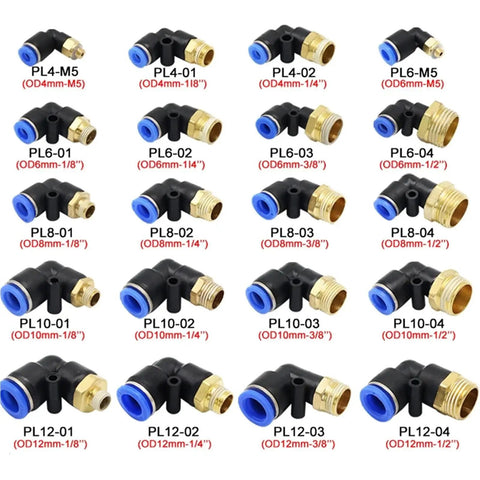 100 Pcs Pneumatic Air Connector Kit With Quick Connect Fittings And Elbow Adapters For Air Hose Compatible With 4 6 8 10 12 Mm Tubing And 1/8 1/4 3/8 1/2 Inch Threads PL6 M5 Style Durable Easy Install, assorted elbow fittings