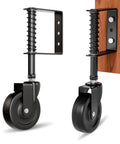 4 Inch Spring Loaded Gate Wheel With Built Like A Tank Shock Absorption, Heavy Duty Fence Caster For Wooden Gates, 200 Lb Capacity Outdoor Glide Roller mounted on wood.