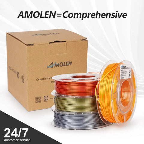 Top Shelf Silk PLA 3D Printer Filament 1.75mm Four Spool Bundle With Metallic Gold Silver Bronze And Red Copper Shades.