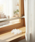 Premium Drapery Track Stoppers Keep Your Curtains Locked Down Totally Slip Free Tough Snap Install on window with sheer curtain.