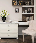 White dresser with Ten Pack One And One Quarter Inch Matte Black Round Cabinet Knobs Zinc Solid Drawer Pulls in a stylish room.
