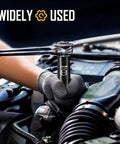 Mechanic using Beefy Half Inch Drive Deep Impact Socket Set 35 Piece SAE And Metric 8 To 24mm in automotive engine repair.