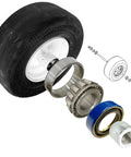 Heavy Duty Front Caster Axle Sleeve Bearing Rebuild Kit Compatible With Exmark Toro Mowers includes a tire, bearings, seals, and lock nut components.