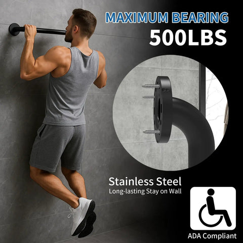 Man using Hella Tough Stainless Steel Shower Grab Bars For Seniors And 12 Inch Anti Slip Bathroom Hand Rails, wall mounted.
