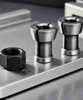 Collet Nut And Collet Chuck Set M17 Tool Holding Clamp For Precise Routing And Cutting Beefy Heavy Duty Ultra Consistent Hold For Shop Use And Fabrication Floors, metal set on machine table