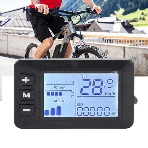 Man riding bike with Wireless LCD Display Panel For Electric Bicycles And Scooters 24V 36V 48V Compatible Speedometer