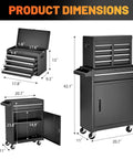 Boss Level Shop Storage Roll This Five Drawer Tool Chest Straight To Your Garage With A Snazzy Detachable Top Box And Heavy Duty Black Finish For Seamless Rolling product dimensions showing height and width.
