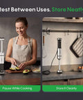 Powerful Immersion Hand Blender With Trigger Variable Speed For Precise Blending Crushes Ice Purees Hot Soups And Smoothies A Legit Kitchen Staple That Does The Heavy Lifting Effortlessly in a modern kitchen setting.