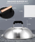 7 Inch Cast Iron Smash Burger Press Kit With 12.5 Inch Heavy Duty Griddle Dome And Patty Papers For Hamburger Bacon