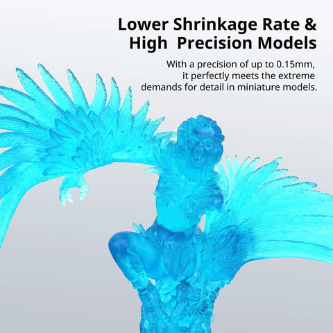 3D printed model showcasing lower shrinkage with high precision details in clear blue, made from Water Washable 3D Printer Resin 405Nm High Precision Photopolymer Clear Blue 1 Kilogram Low Shrinkage Formula Super Easy Cleanup Goes Down Real Smooth For 4K 8K 12K LCD DLP Printers Top Shelf Material.