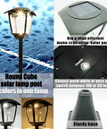 Outdoor Lamp Post Light 68 Inch Tall Waterproof Solar Powered 100 Lumen Pathway Garden Lawn Patio Porch Backyard Driveway USB Rechargeable With Warm White And Cool White showing round cube design, solar panels, dual color options, and sturdy base
