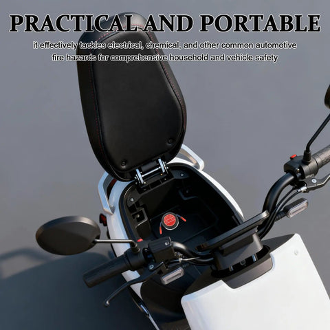 No Brainer Car Safety Upgrade Automatic Aerosol Fire Extinguisher With Rapid Heat Activation And Peel Stick Adhesive Mount For Engine Bays Garages And Office Spaces Game Changer in a scooter storage compartment.