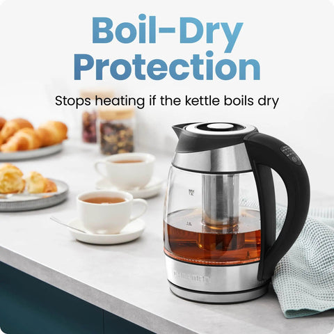 Electric Kettle With Temperature Control And Removable Infuser, Glass 1.8L, 5 Presets, LED Indicators, Fast Boil For Tea And Coffee
