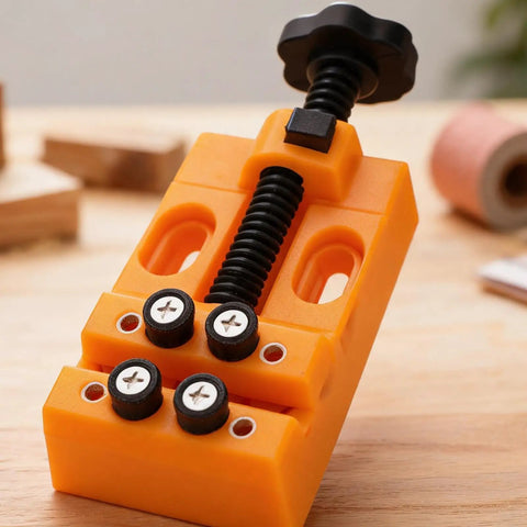 Tabletop Bead Drilling Vise Set With Four Point Rubber Tipped Posts Hand Pin Vise And Mounting Slots For Bead Drilling Jewelry Making Model Fixing And Small Parts Clamp Tool For Handy Go To Pro Grade Precision Handwork, orange plastic vise with four rubber posts