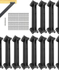 Heavy Duty 12 Pack 45 Degree Angle Pergola Bracket Kit For 4x4 Lumber Gazebo Construction Open Corner Steel Brackets 3.6x3.6 Inch Reinforcement For Wooden Structures, showing brackets and screws.