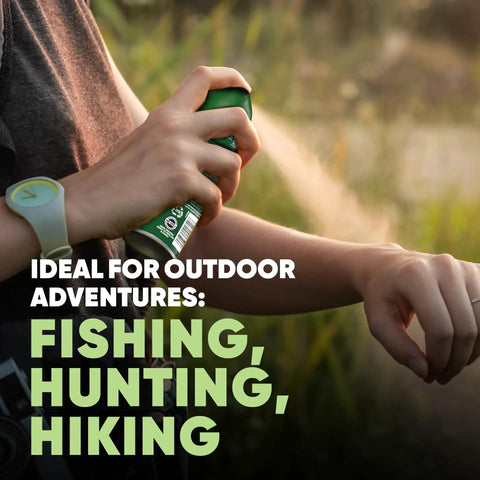 Person using Insect Repellent Aerosol With Dry Non Greasy Formula And 25 Percent DEET For Long Lasting Mosquito And Tick Protection Go To Four Oz Cans Pack Of 2 Outdoor Bug Spray For Camping And Hiking outdoors