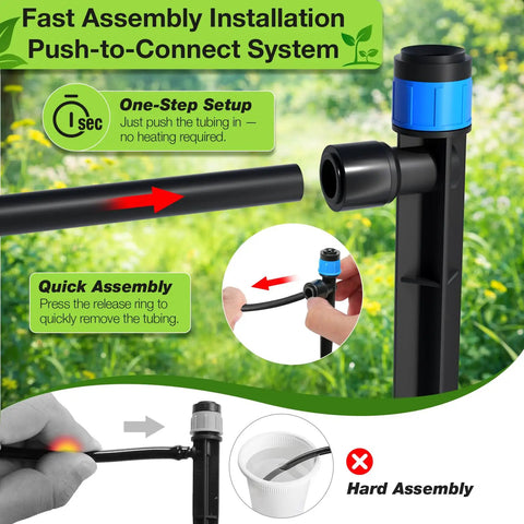 Drip Irrigation System Kit 250 Feet Quick Connect Garden Misting Watering System tubing connection setup diagram