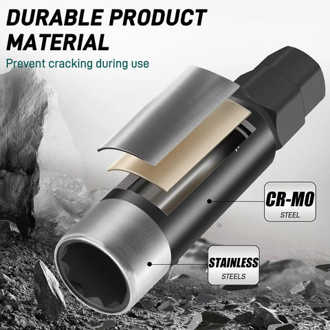 Close-up of Heavy Hitter 10 Spline Lug Nut Socket showing CR-MO steel material used for durability and strength.