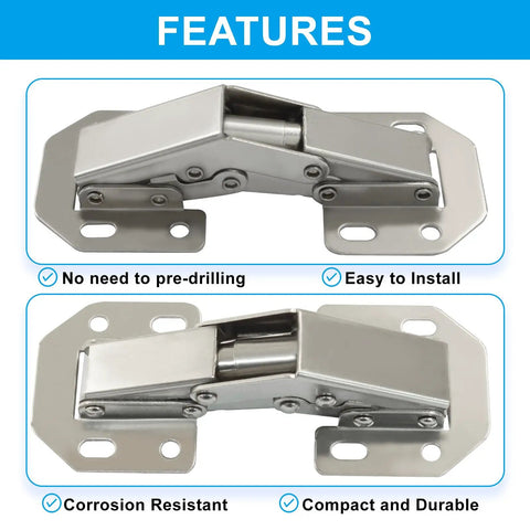 Ninety Degree Surface Mount Hidden Cabinet Hinge No Pre Drilled Concealed Hinges For Kitchen Cupboard Doors Set Of 10 In Cold Rolled Steel With Nickel Finish Durable Frameless Cabinet Hardware