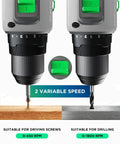 20V Brushless Cordless Drill Driver With 2.0Ah Battery showcasing dual speed toggle for driving screws and drilling.