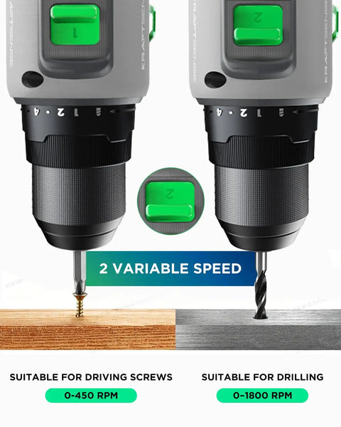 20V Brushless Cordless Drill Driver With 2.0Ah Battery showcasing dual speed toggle for driving screws and drilling.