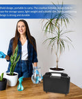 Rock Solid Portable Plastic Toolbox Organizer With Reinforced Carrying Handle Built For Weekend Warriors And Licensed Electricians on a table with potted plants.