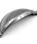 Aged Silver Molten Texture Cup Pulls 3 Inch Hole Centers 6 Pack Vintage Drawer Handles For Kitchen Cabinets And Dressers viewed from the side.