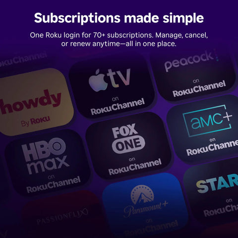 Next Level HD Media Stick Player With Clutch Voice Remote For Smooth Streaming Of Live TV Free Movies And Your Favorite Apps interface showing subscription options.